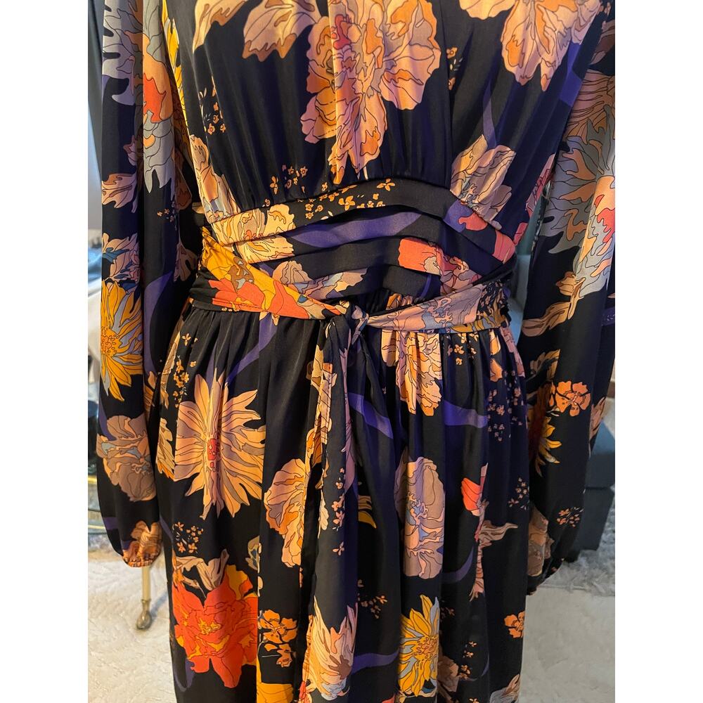 Pinch Floral Maxi Dress Size M Balloon Sleeve Tie Waist Split Multicolor Boho - Picture 4 of 7